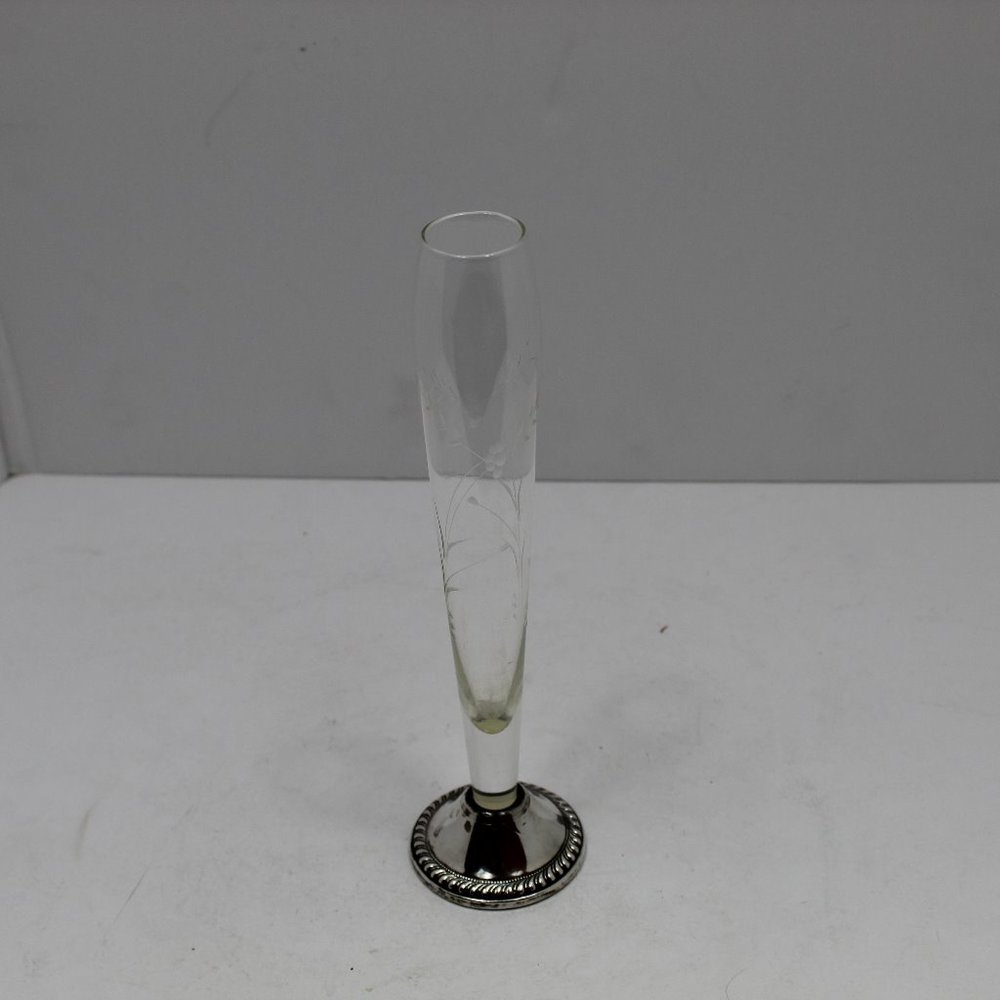 Vintage Crystal Bud Vase w/Sterling Silver Base